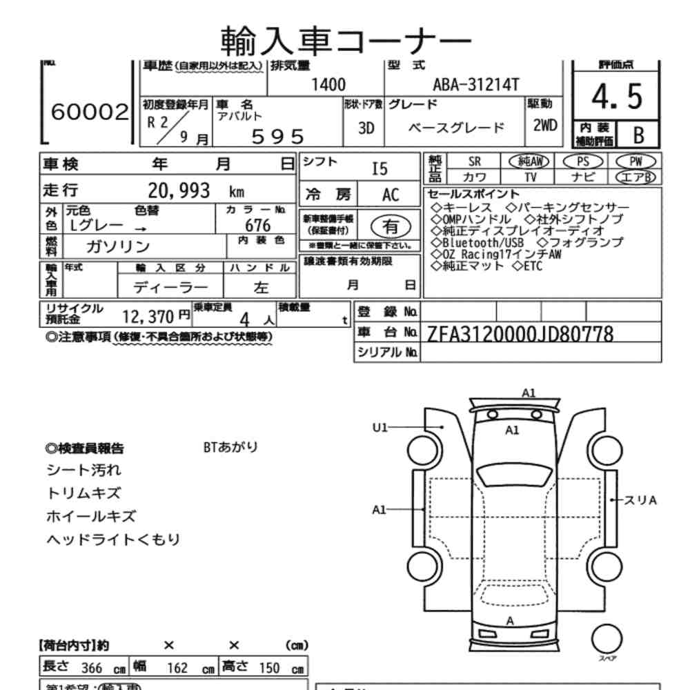 ABARTH 595  BASE GRADE