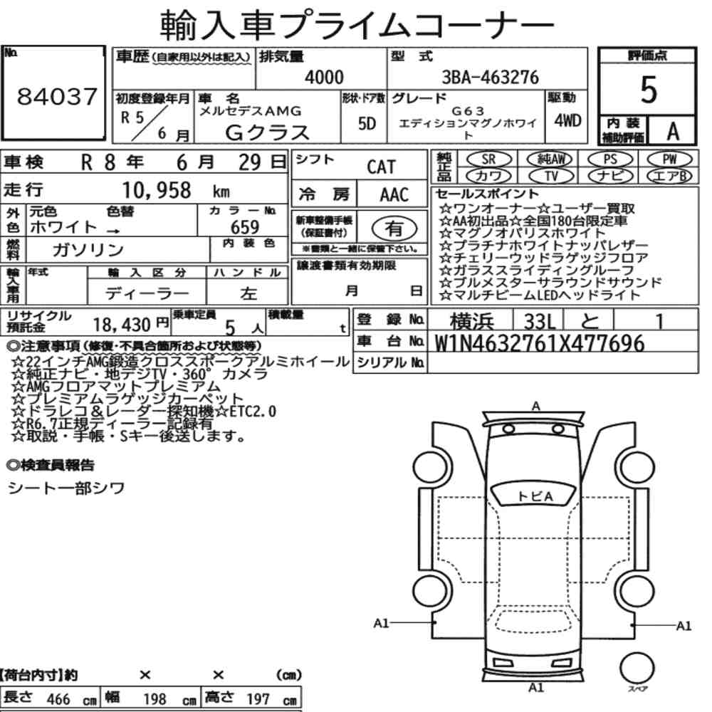 MERCEDES AMG G-CLASS 4WD  G63 EDITION MAGNO WHITE